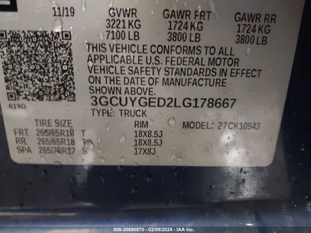 Photo 8 VIN: 3GCUYGED2LG178667 - CHEVROLET SILVERADO 1500 