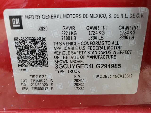 Photo 11 VIN: 3GCUYGED4LG294985 - CHEVROLET SILVERADO 