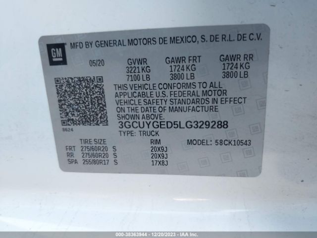 Photo 8 VIN: 3GCUYGED5LG329288 - CHEVROLET SILVERADO 1500 