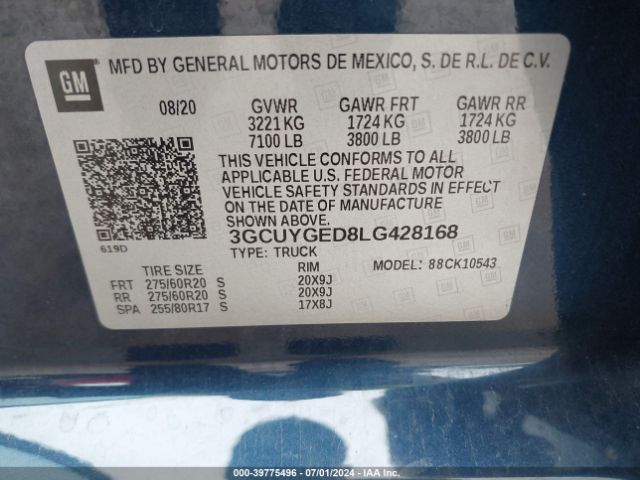 Photo 8 VIN: 3GCUYGED8LG428168 - CHEVROLET SILVERADO 