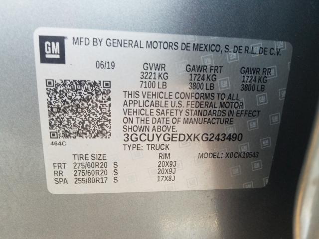 Photo 9 VIN: 3GCUYGEDXKG243490 - CHEVROLET SILVERADO 