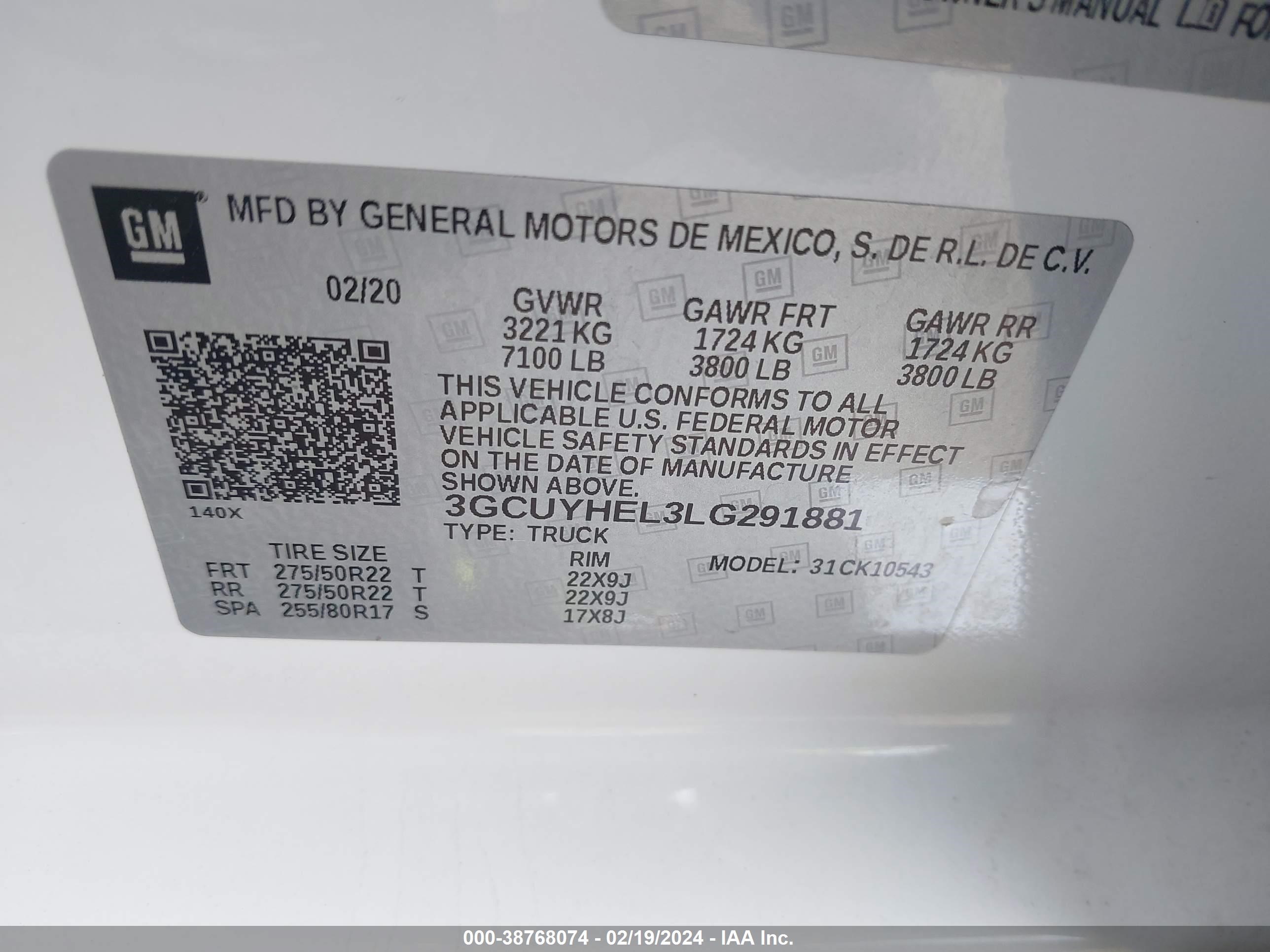 Photo 8 VIN: 3GCUYHEL3LG291881 - CHEVROLET SILVERADO 