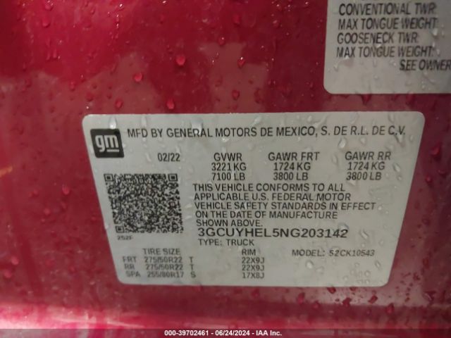 Photo 8 VIN: 3GCUYHEL5NG203142 - CHEVROLET SILVERADO 1500 LTD 