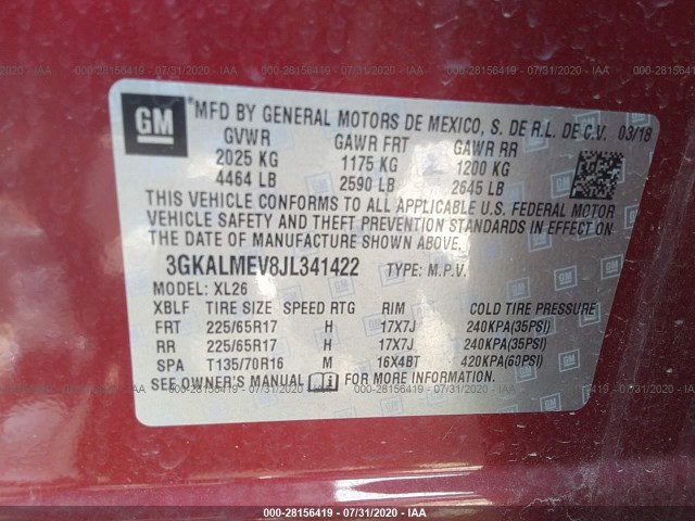 Photo 8 VIN: 3GKALMEV8JL341422 - GMC TERRAIN 