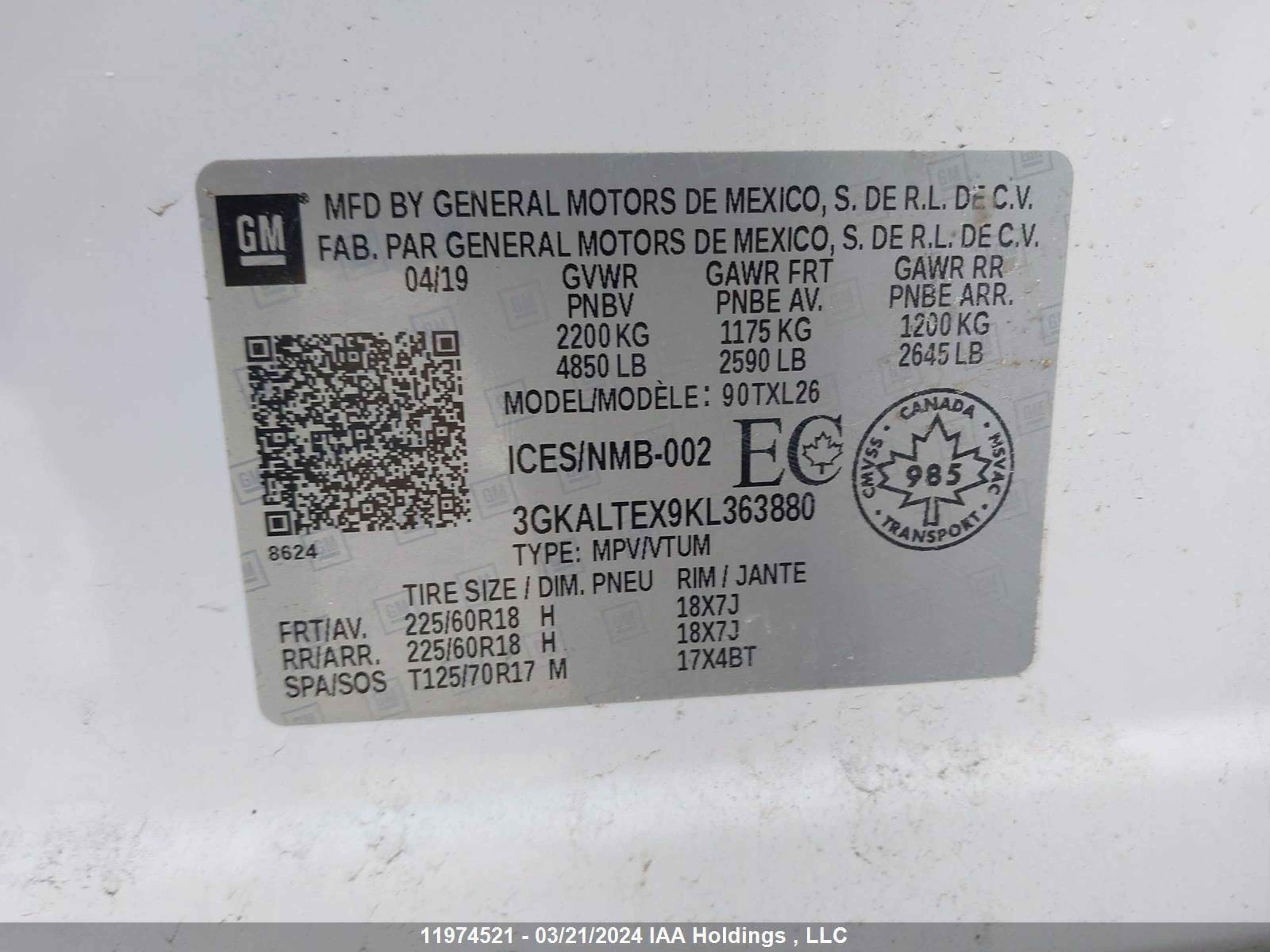 Photo 8 VIN: 3GKALTEX9KL363880 - GMC TERRAIN 