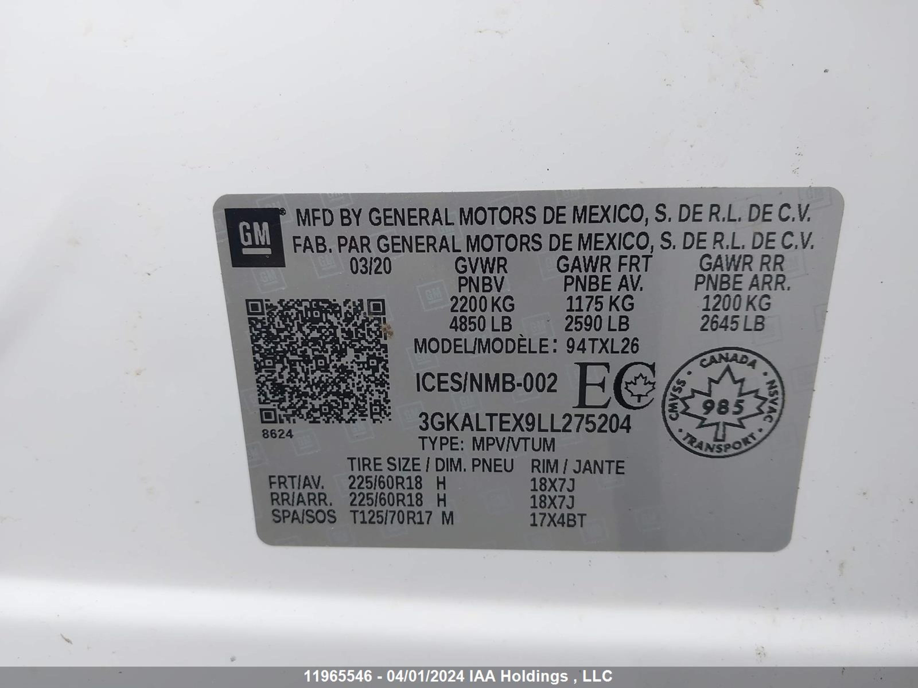 Photo 8 VIN: 3GKALTEX9LL275204 - GMC TERRAIN 