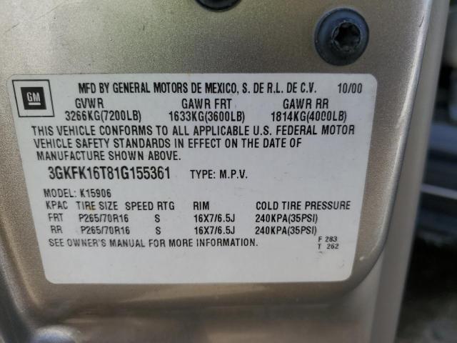 Photo 12 VIN: 3GKFK16T81G155361 - GMC YUKON 