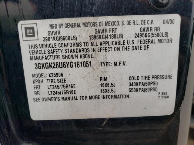 Photo 12 VIN: 3GKGK26U6YG181051 - GMC YUKON 