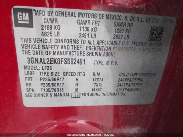 Photo 8 VIN: 3GNAL2EK8FS502491 - CHEVROLET CAPTIVA SPORT 