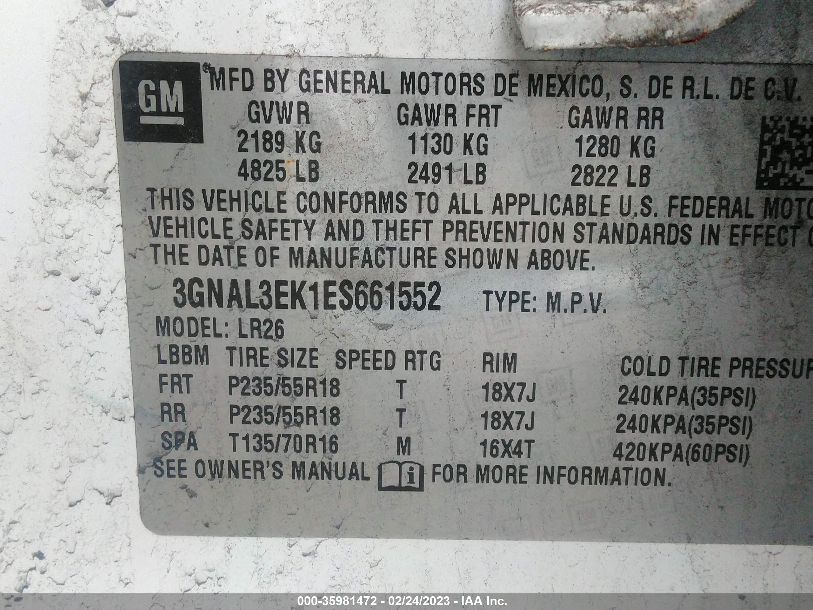 Photo 8 VIN: 3GNAL3EK1ES661552 - CHEVROLET CAPTIVA SPORT 