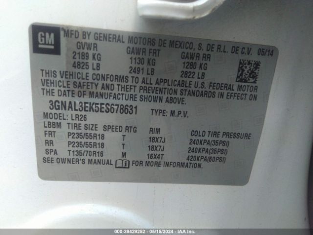 Photo 8 VIN: 3GNAL3EK5ES678631 - CHEVROLET CAPTIVA 