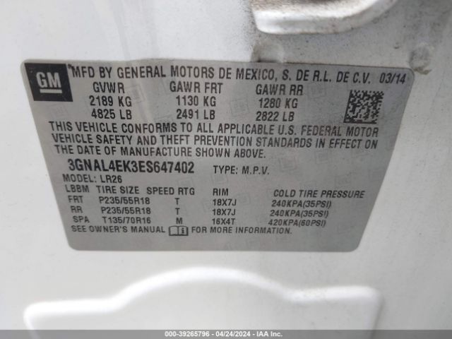 Photo 8 VIN: 3GNAL4EK3ES647402 - CHEVROLET CAPTIVA SPORT 