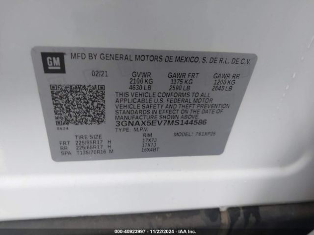 Photo 8 VIN: 3GNAX5EV7MS144586 - CHEVROLET EQUINOX 