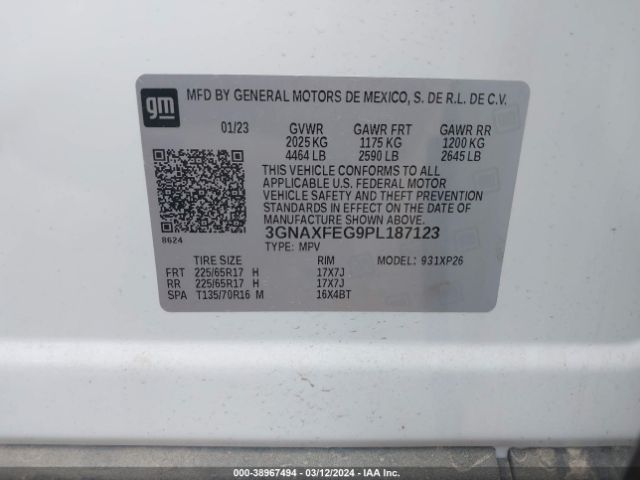 Photo 8 VIN: 3GNAXFEG0PL187123 - CHEVROLET EQUINOX 