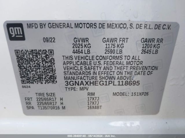 Photo 8 VIN: 3GNAXHEG1PL118695 - CHEVROLET EQUINOX 