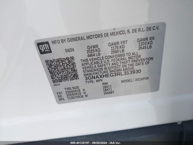 Photo 8 VIN: 3GNAXHEG3RL313930 - CHEVROLET EQUINOX 