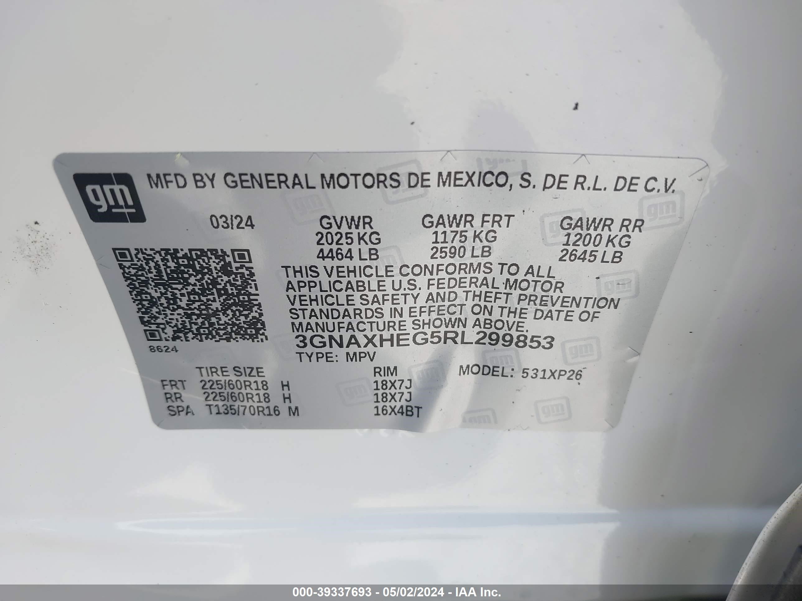 Photo 8 VIN: 3GNAXHEG5RL299853 - CHEVROLET EQUINOX 