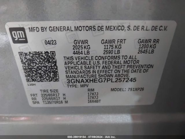 Photo 8 VIN: 3GNAXHEG7PL257245 - CHEVROLET EQUINOX 