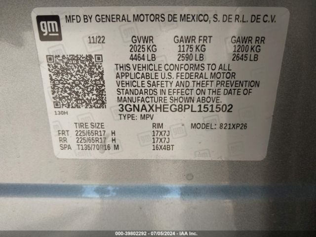 Photo 8 VIN: 3GNAXHEG8PL151502 - CHEVROLET EQUINOX 