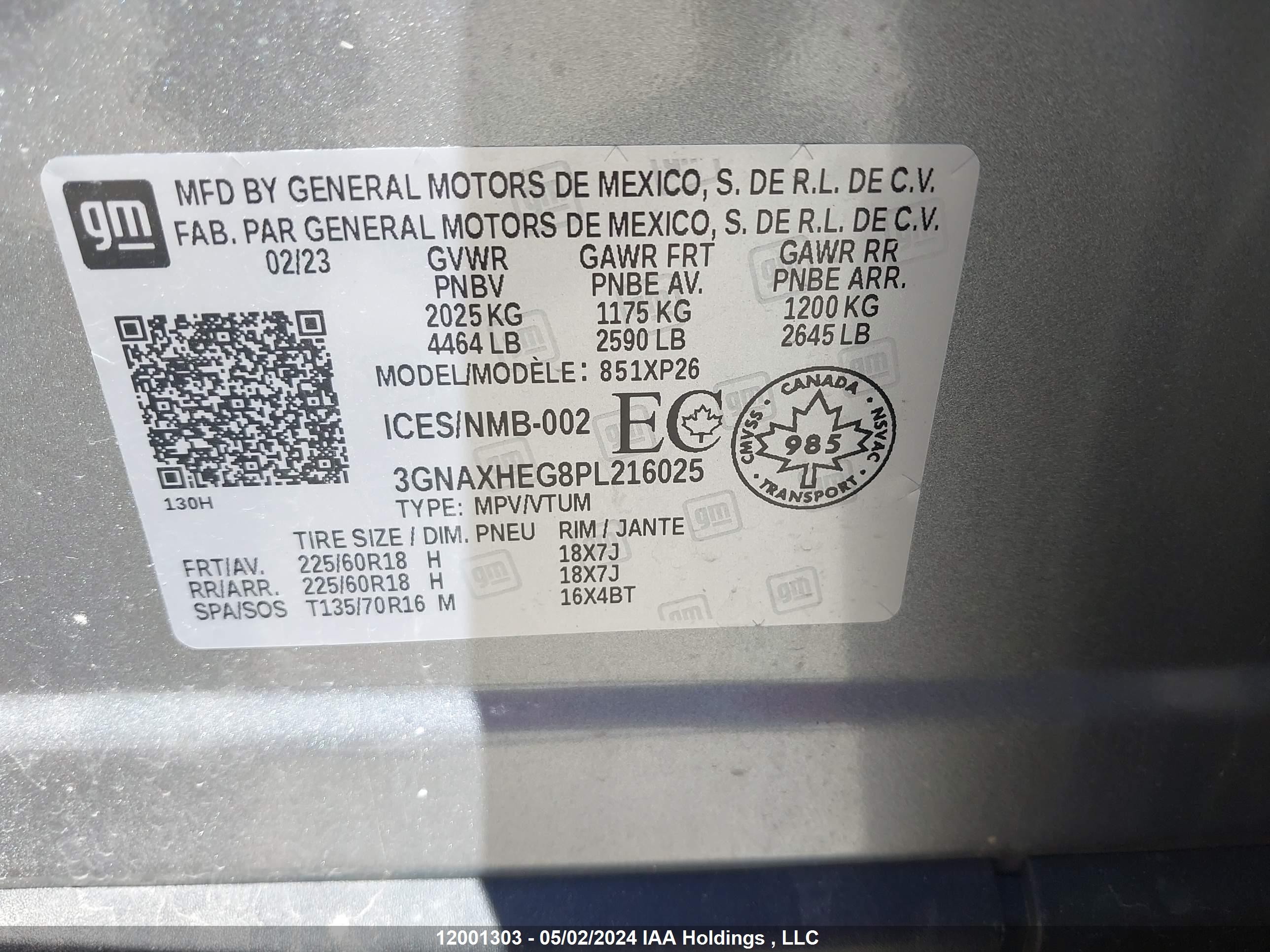 Photo 8 VIN: 3GNAXHEG8PL216025 - CHEVROLET EQUINOX 