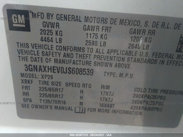 Photo 8 VIN: 3GNAXHEV0JS608539 - CHEVROLET EQUINOX 