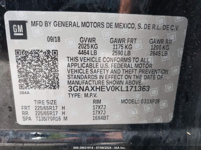 Photo 8 VIN: 3GNAXHEV0KL171363 - CHEVROLET EQUINOX 