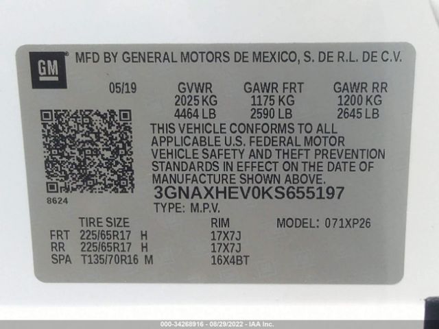 Photo 8 VIN: 3GNAXHEV0KS655197 - CHEVROLET EQUINOX 