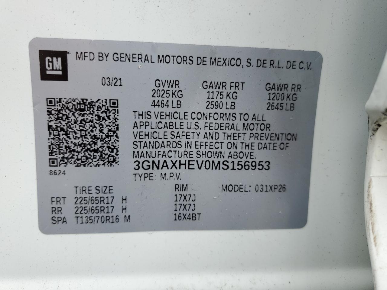 Photo 12 VIN: 3GNAXHEV0MS156953 - CHEVROLET EQUINOX 