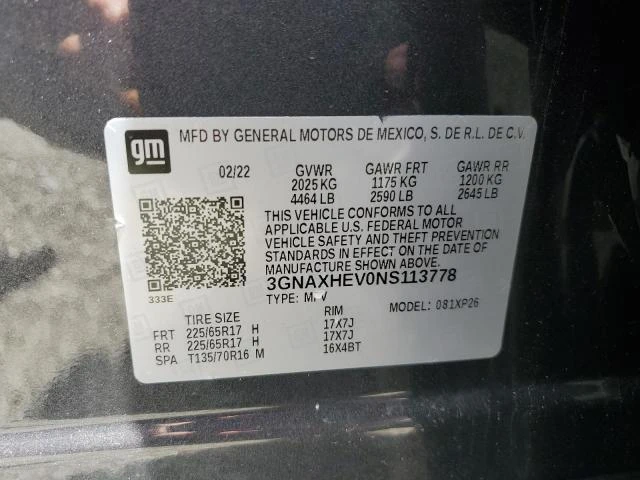 Photo 11 VIN: 3GNAXHEV0NS113778 - CHEVROLET EQUINOX LS 