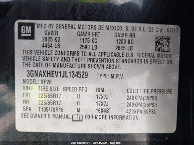 Photo 8 VIN: 3GNAXHEV1JL134529 - CHEVROLET EQUINOX 