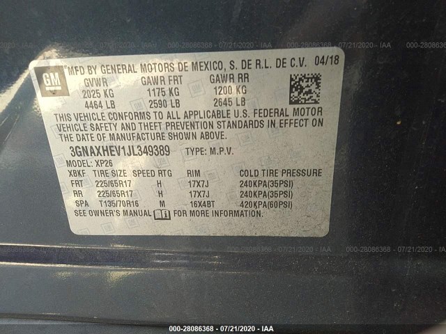 Photo 8 VIN: 3GNAXHEV1JL349389 - CHEVROLET EQUINOX 