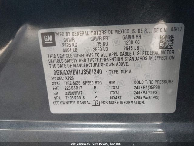 Photo 8 VIN: 3GNAXHEV1JS501340 - CHEVROLET EQUINOX 