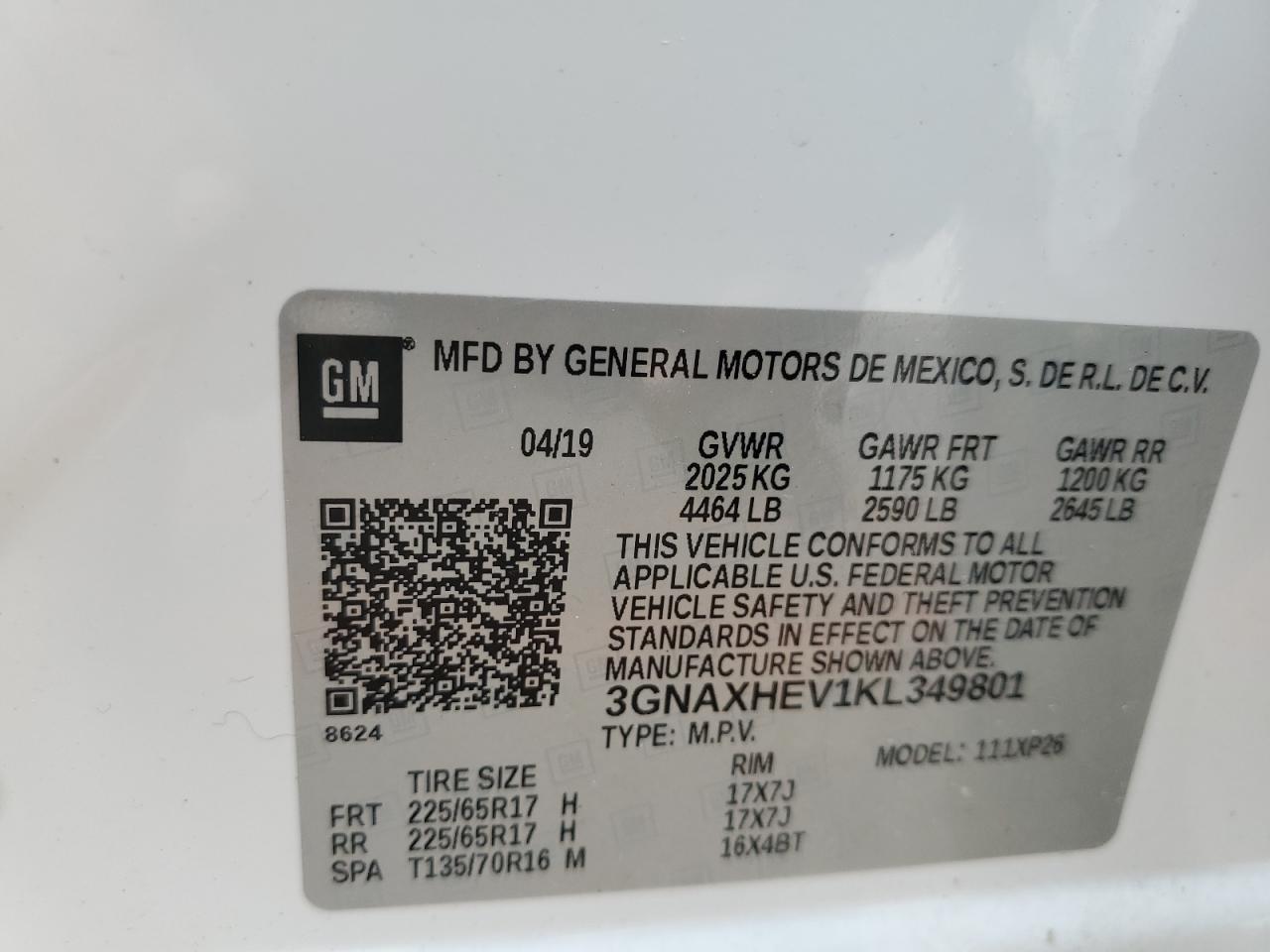 Photo 12 VIN: 3GNAXHEV1KL349801 - CHEVROLET EQUINOX 