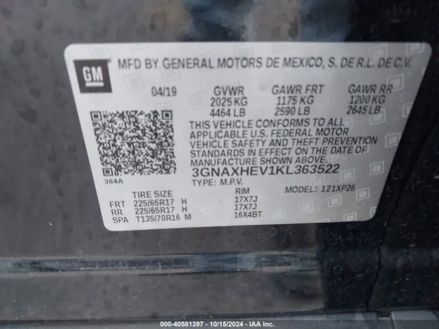 Photo 8 VIN: 3GNAXHEV1KL363522 - CHEVROLET EQUINOX 