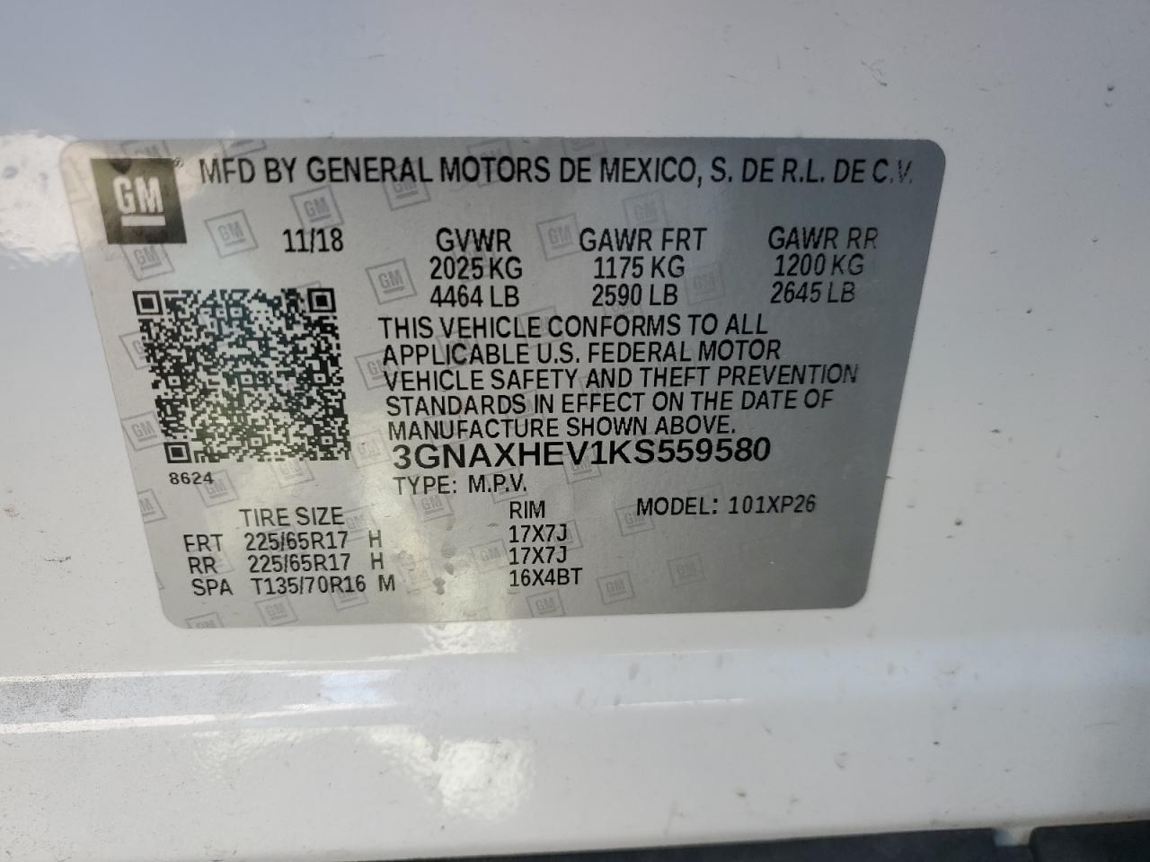 Photo 12 VIN: 3GNAXHEV1KS559580 - CHEVROLET EQUINOX 