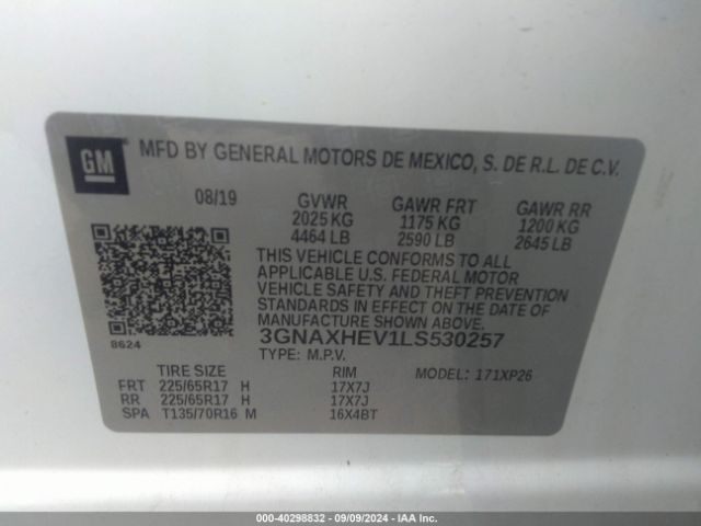 Photo 8 VIN: 3GNAXHEV1LS530257 - CHEVROLET EQUINOX 