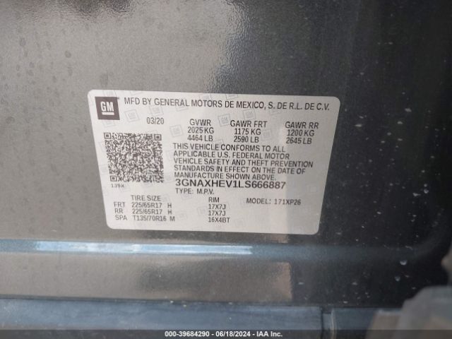 Photo 8 VIN: 3GNAXHEV1LS666887 - CHEVROLET EQUINOX 