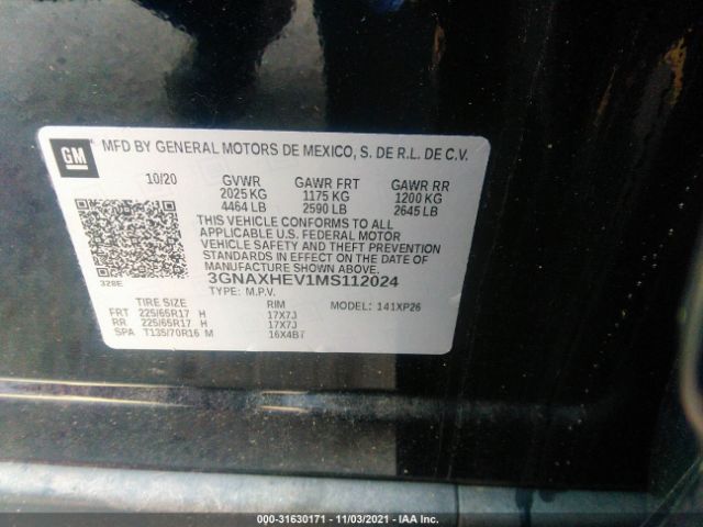 Photo 8 VIN: 3GNAXHEV1MS112024 - CHEVROLET EQUINOX 