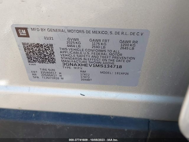 Photo 8 VIN: 3GNAXHEV1MS134718 - CHEVROLET EQUINOX 