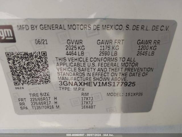 Photo 8 VIN: 3GNAXHEV1MS177925 - CHEVROLET EQUINOX 