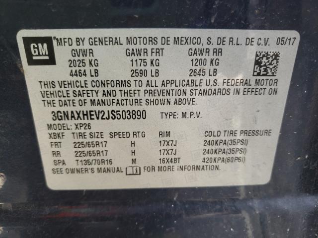 Photo 9 VIN: 3GNAXHEV2JS503890 - CHEVROLET EQUINOX LS 