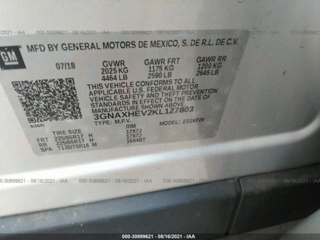 Photo 8 VIN: 3GNAXHEV2KL127803 - CHEVROLET EQUINOX 