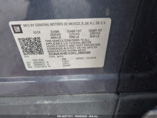 Photo 8 VIN: 3GNAXHEV2KL288586 - CHEVROLET EQUINOX 