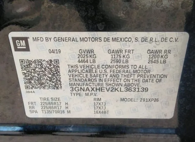 Photo 8 VIN: 3GNAXHEV2KL363139 - CHEVROLET EQUINOX 