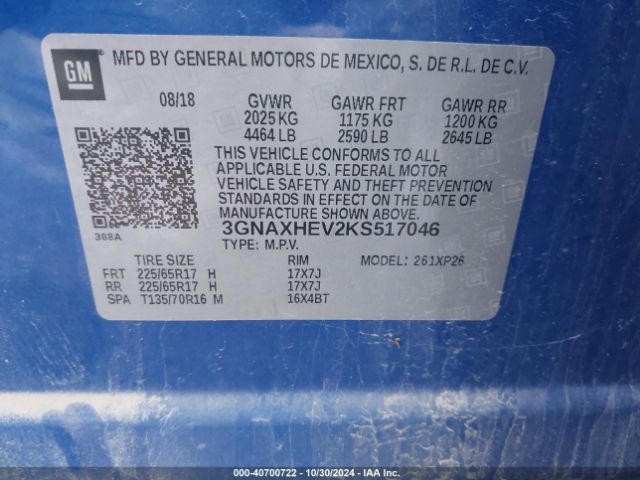 Photo 8 VIN: 3GNAXHEV2KS517046 - CHEVROLET EQUINOX 