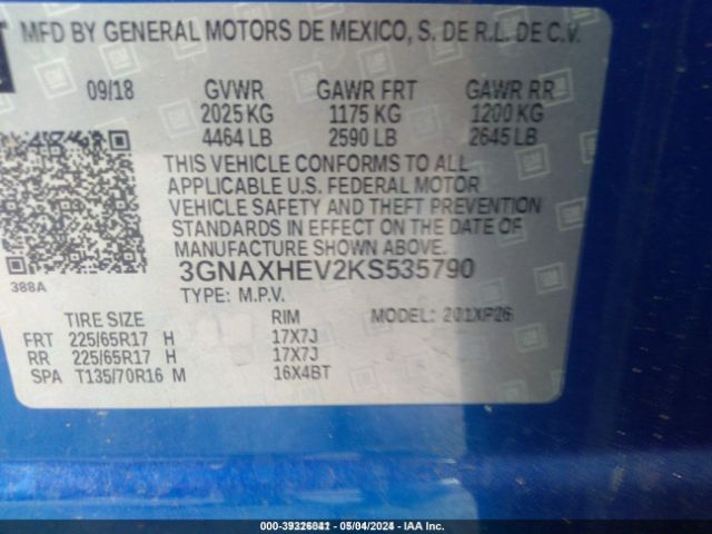 Photo 8 VIN: 3GNAXHEV2KS535790 - CHEVROLET EQUINOX 