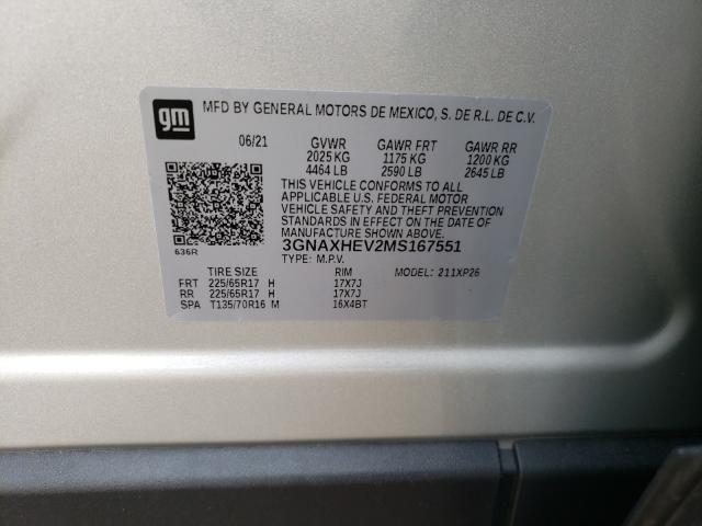 Photo 9 VIN: 3GNAXHEV2MS167551 - CHEVROLET EQUINOX LS 