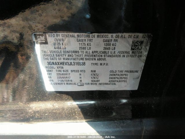 Photo 8 VIN: 3GNAXHEV3JL316538 - CHEVROLET EQUINOX 