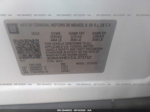 Photo 8 VIN: 3GNAXHEV3JL373712 - CHEVROLET EQUINOX 