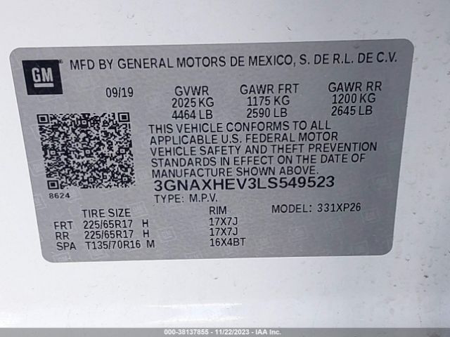 Photo 8 VIN: 3GNAXHEV3LS549523 - CHEVROLET EQUINOX 